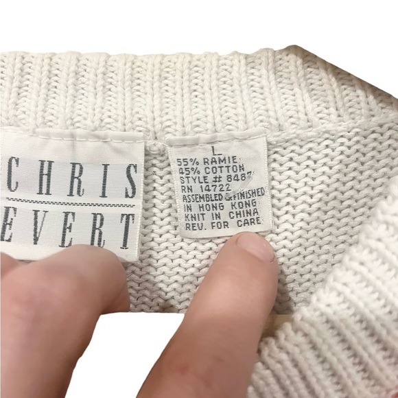 Vintage Chris Evert Size Large Cardigan Sweater Pink and White Button Down - Picture 3 of 4